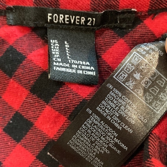 Forever21 Red Black Buffalo Plaid Long Sleeve Flannel Shirt Size Large Oversized - Picture 14 of 14